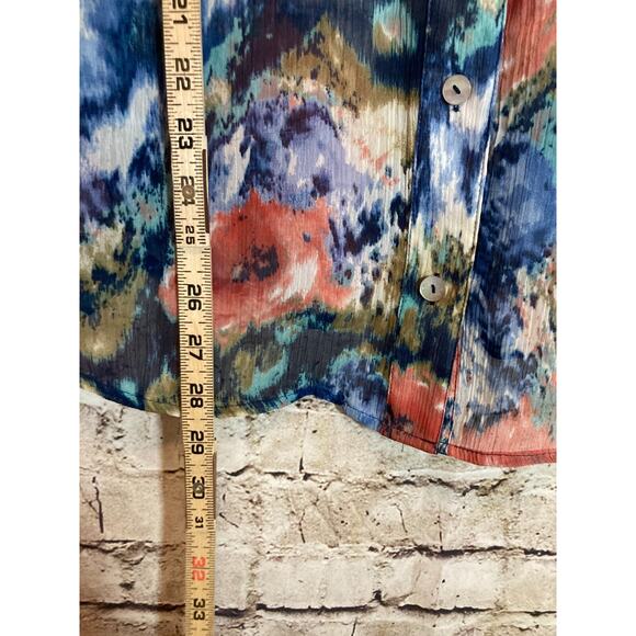 CJ Banks Top Womens 1X Watercolor Art To Wear Button Up Semi Sheer Artsy Flowy - Picture 10 of 14
